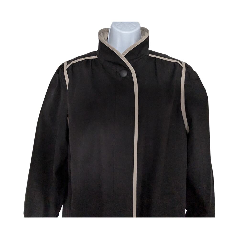Women’s Black Mid-Length Trench Style Button Front Coat Contrast Trim - Picture 4 of 14
